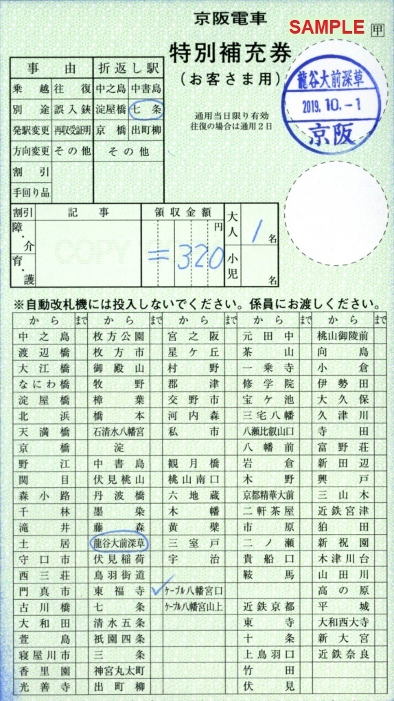 京阪電気鉄道 特別補充券: 僕ドラのブログ・こんなんめ～っけ２！