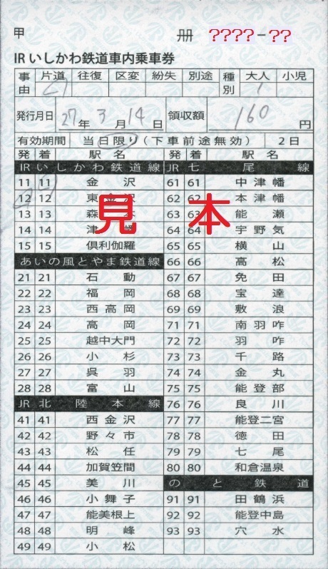 ＩＲいしかわ鉄道 車内乗車券（追加版・その３）: 僕ドラのブログ・こんなんめ～っけ２！